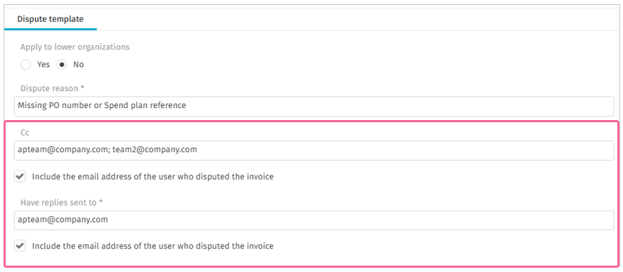 Customizable cc and have replies sent to email addresses